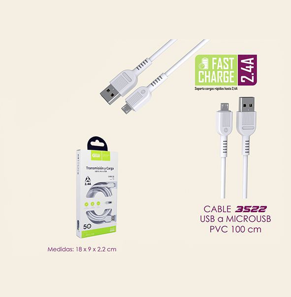 CABLE TRANSMISION Y CARGA MICRO-USB 2,4A 1M 1X4