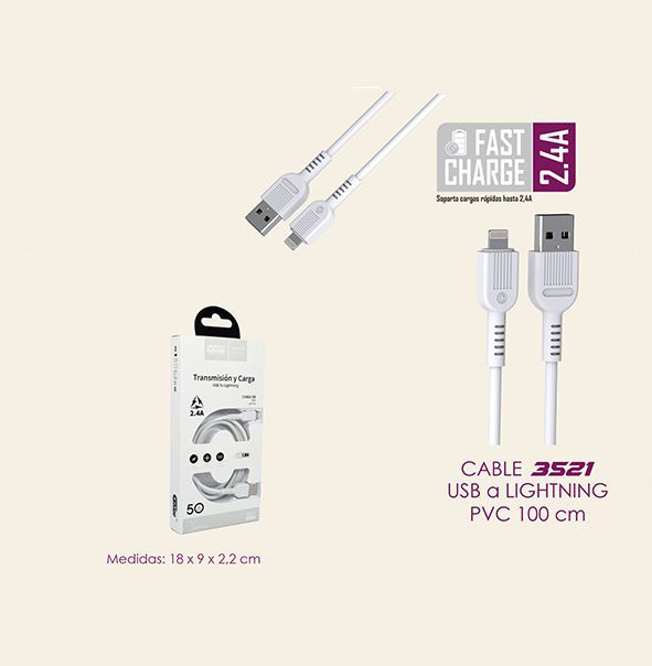 CABLE TRANSMISION Y CARGA APPLE 2,4A 1M 1X4